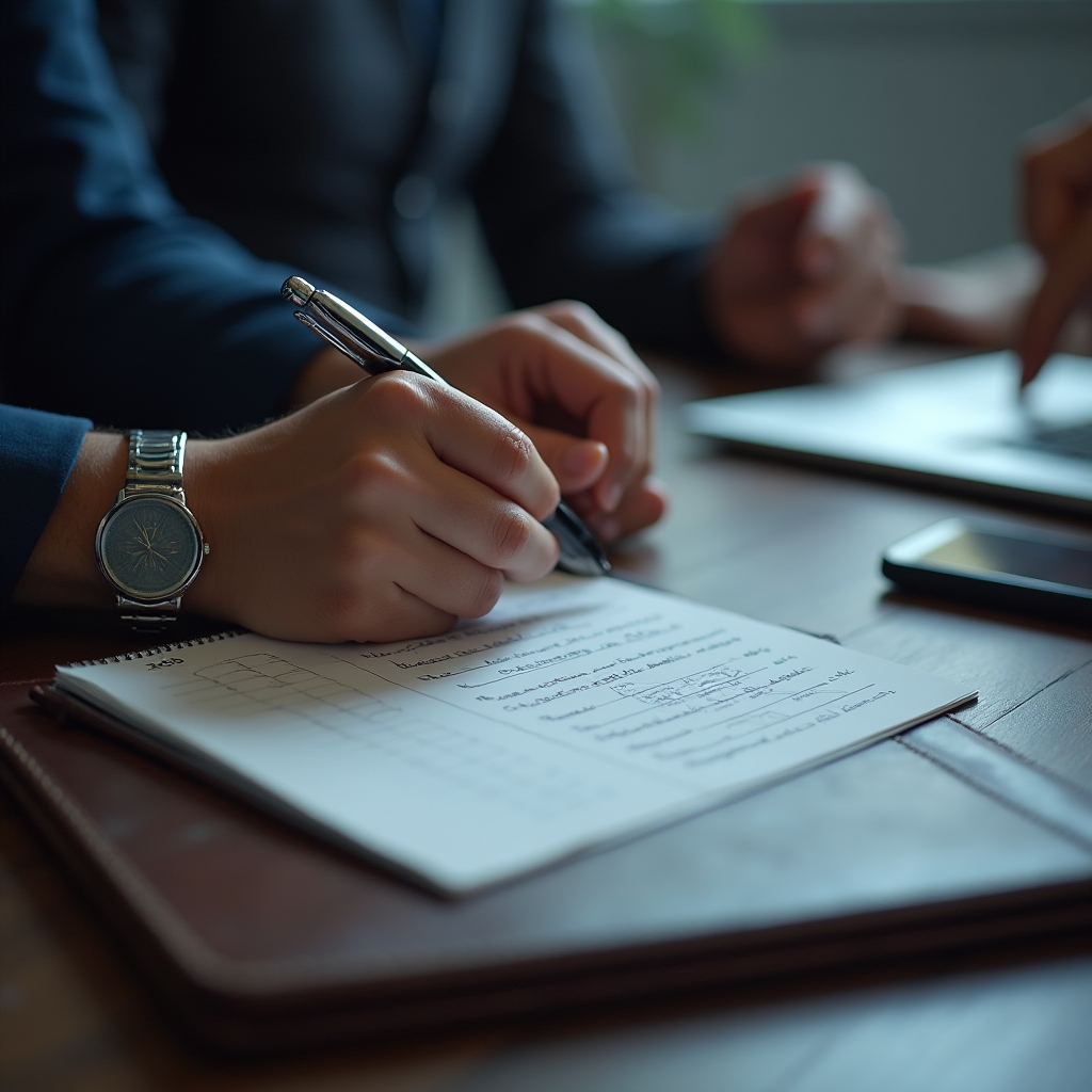 Career advisor taking structured notes during client consultation