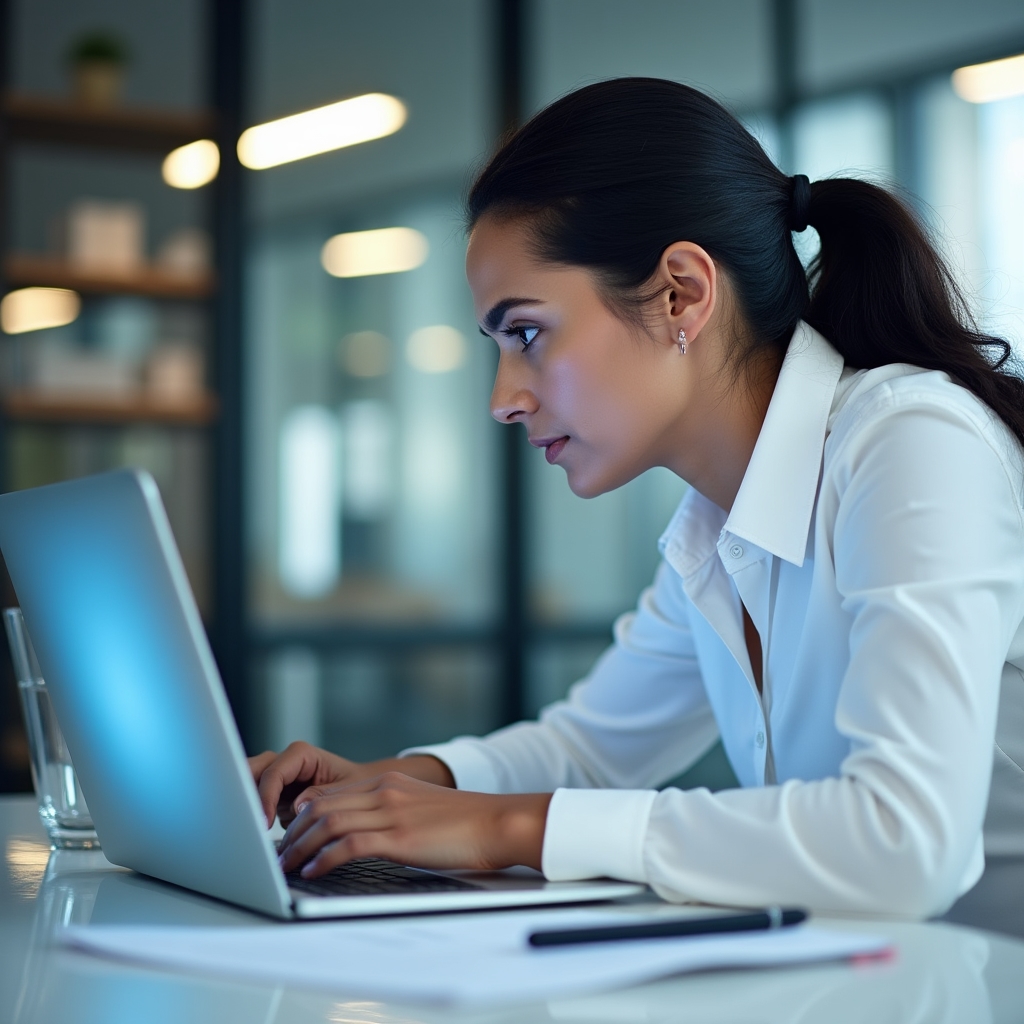 Professional learning digital tools on laptop in bright office